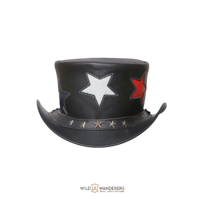 Five Star Black Biker Leather Top Hat