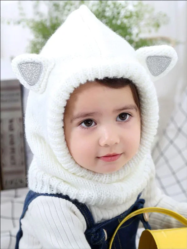 Girls Fall Cozy Glitter Ear Knitted Beanie