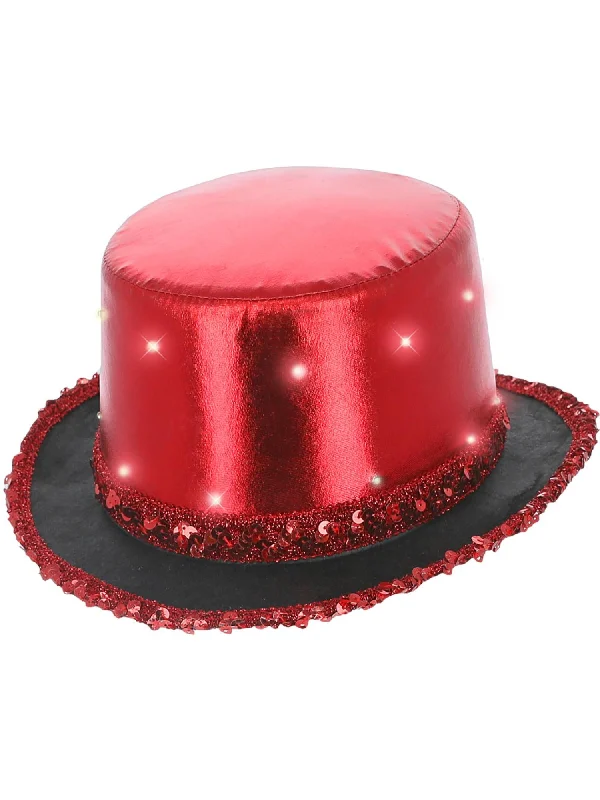 LED Light Up Metallic Top Hat, Red