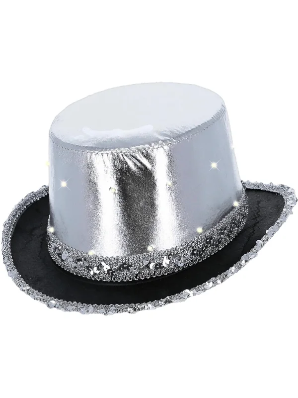 LED Light Up Metallic Top Hat, Silver