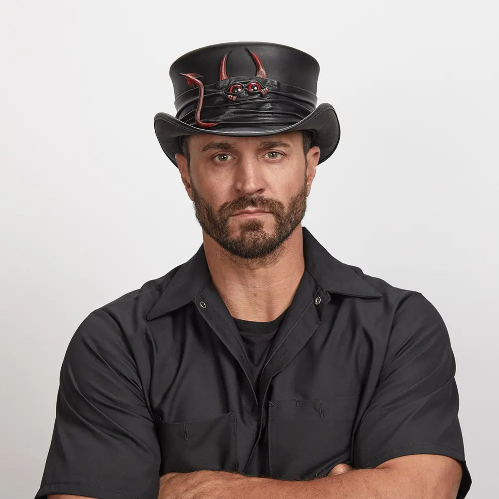 Marlow Lil Evil | Mens Leather Top Hat with Lil Evil Hat Band