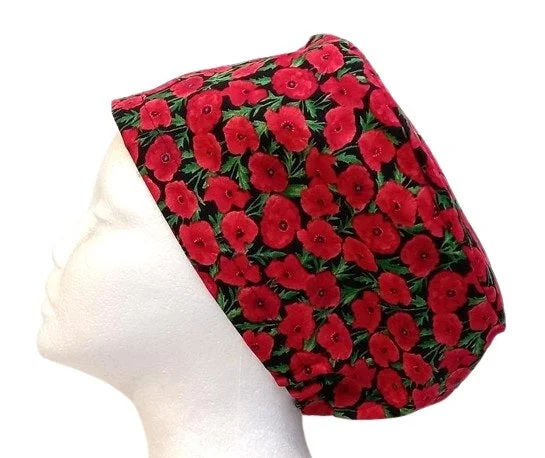 NEW - Poppies and Leaves Floral Women's Basic Scrub Caps