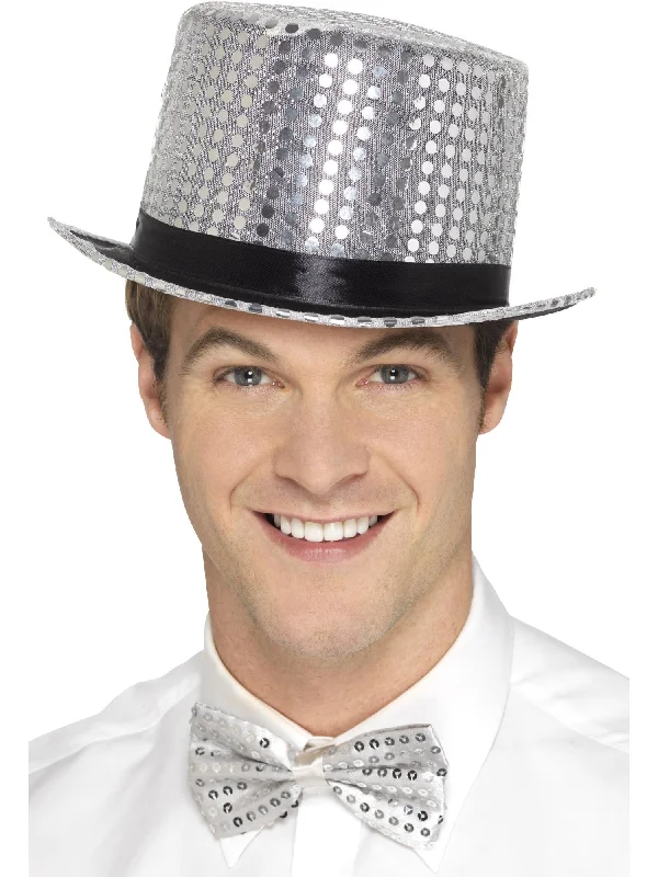 Sequin Top Hat, Silver