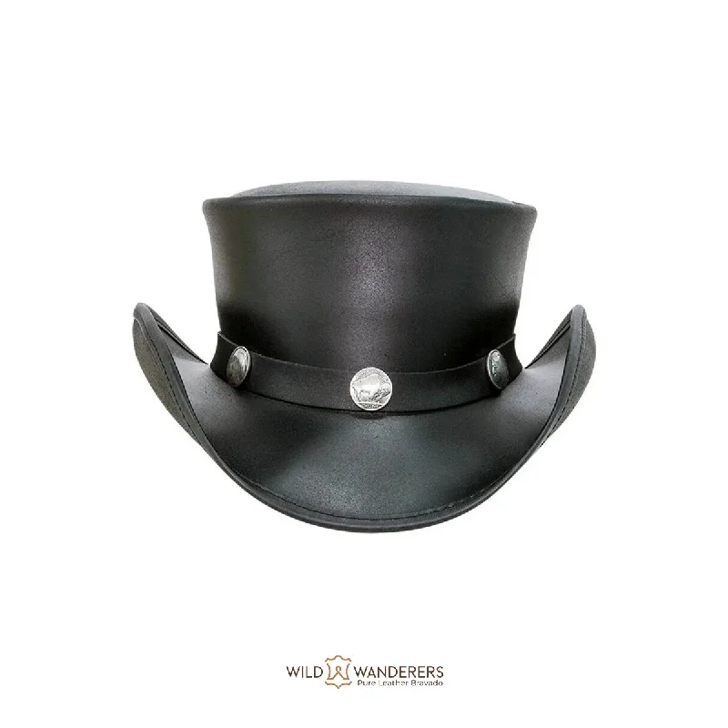 Black Smokey Shaded Leather Top Hat